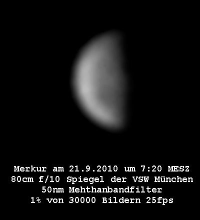 Der Merkur kurz nach seiner Halbphase, Foto: B.Gährken